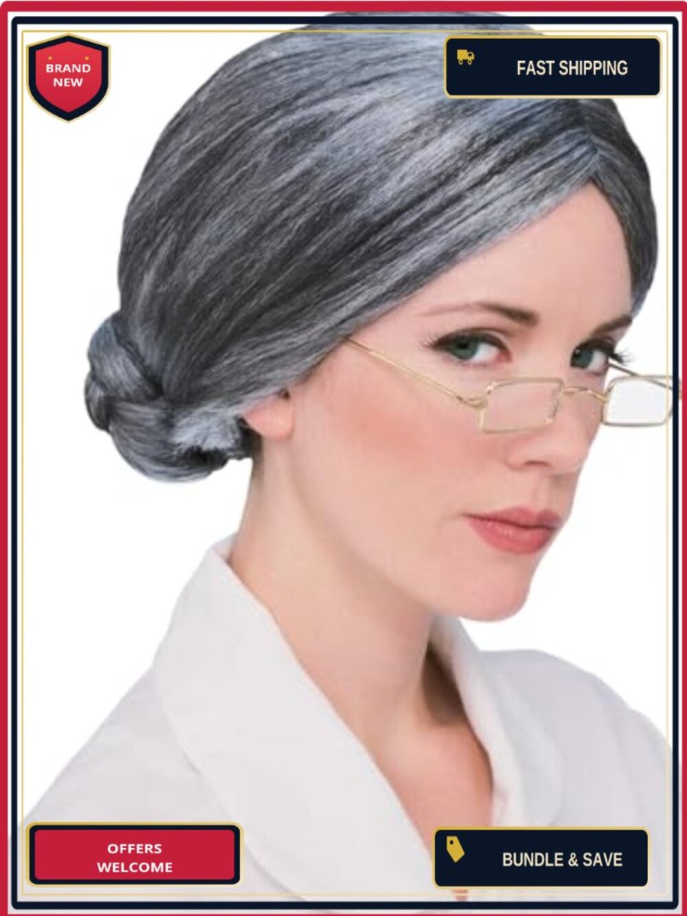 Old Lady Grey Wig Mrs Santa Claus Costume One Size Adult